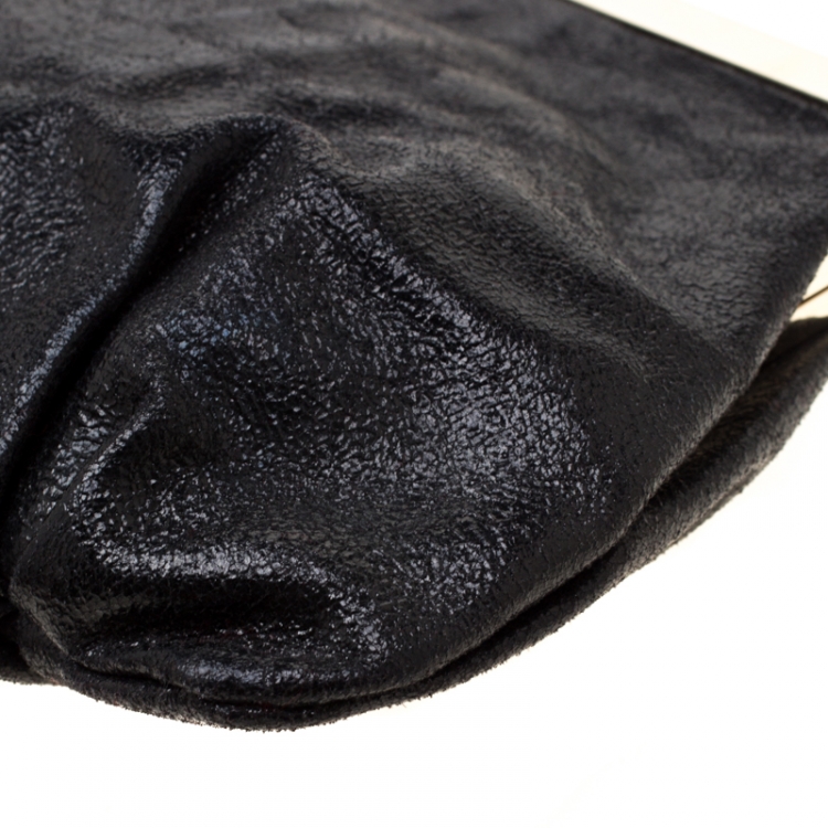 Pre Owned Christian Louboutin Black Metallic Leather Loubiday Clutch