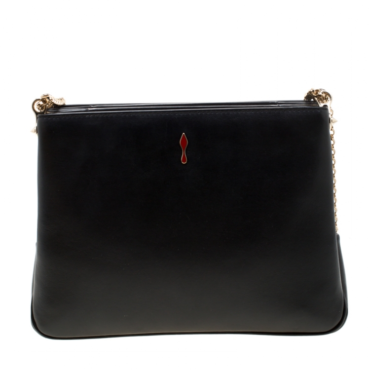 Pre Owned Christian Louboutin Black Leather Large Triloubi Spiked Shoulder Bag