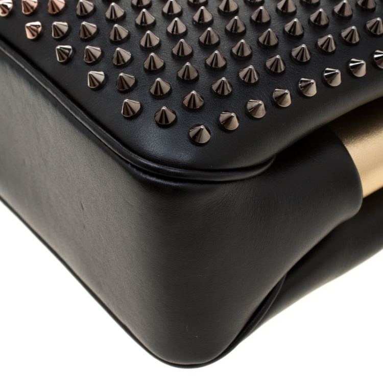 Pre Owned Christian Louboutin Black Leather Large Triloubi Spiked Shoulder Bag