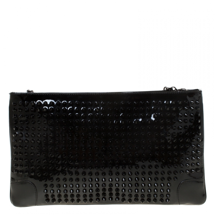 Pre Owned Christian Louboutin Black Spiked Peter Crossbody Bag