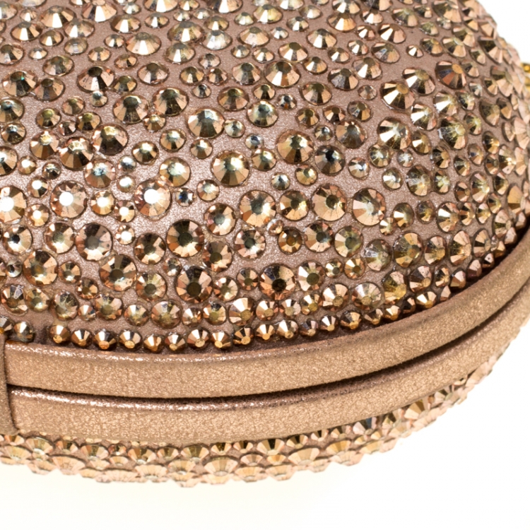 Pre Owned Christian Louboutin Beige Metallic Crystal Embellished Nubuck Leather Mina Chain Clutch