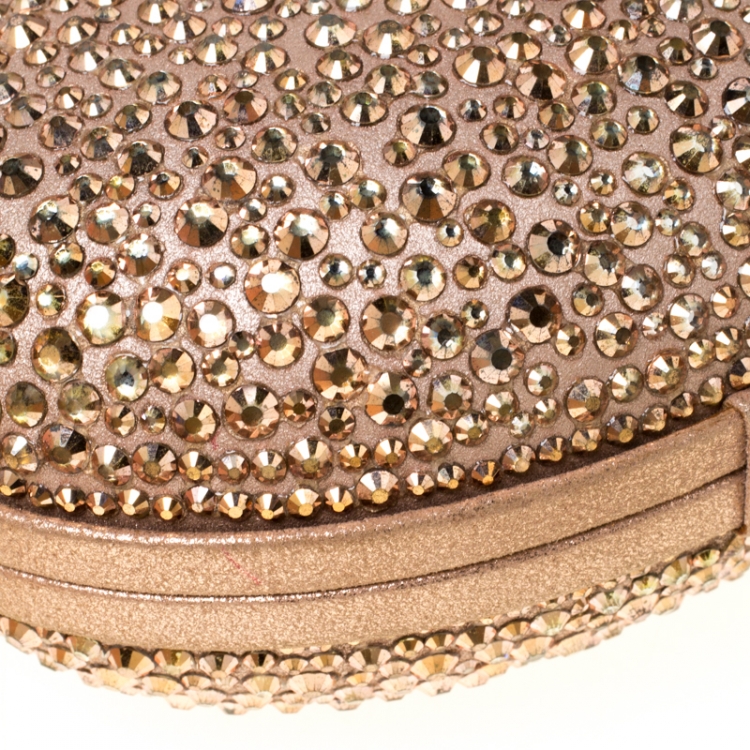 Pre Owned Christian Louboutin Beige Metallic Crystal Embellished Nubuck Leather Mina Chain Clutch