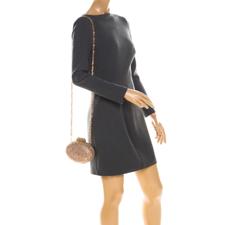Pre Owned Christian Louboutin Beige Metallic Crystal Embellished Nubuck Leather Mina Chain Clutch