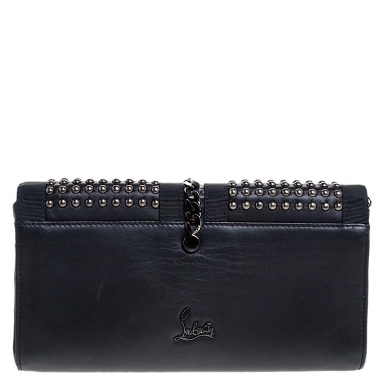 Pre Owned Christian Louboutin Black Leather Studded Chain Clutch 