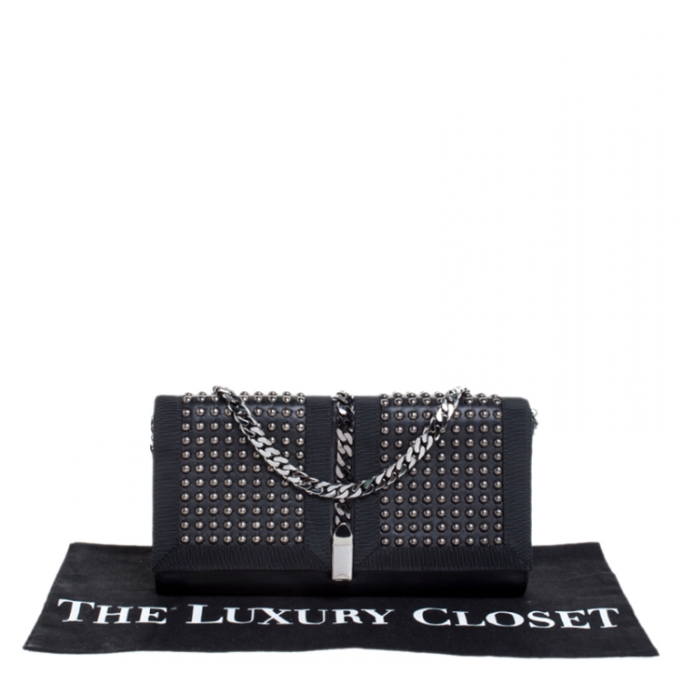 Pre Owned Christian Louboutin Black Leather Studded Chain Clutch 