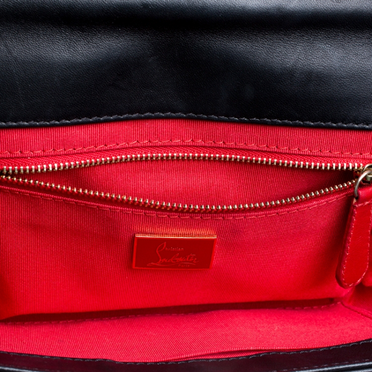 Pre Owned Christian Louboutin Black Leather Studded Chain Clutch 