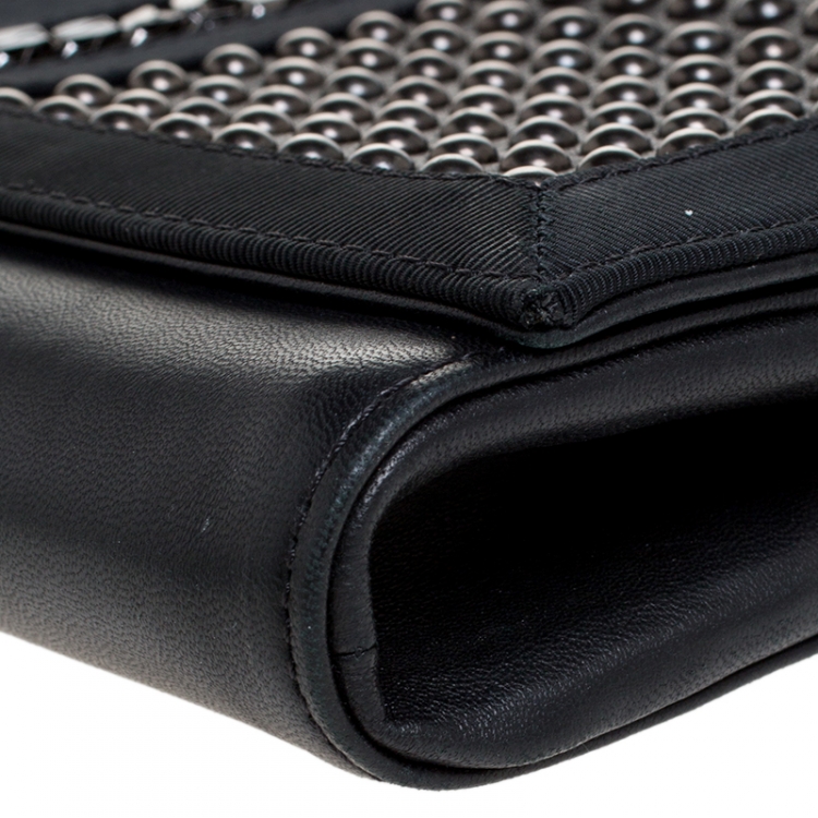 Pre Owned Christian Louboutin Black Leather Studded Chain Clutch 