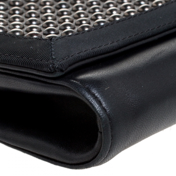 Pre Owned Christian Louboutin Black Leather Studded Chain Clutch 