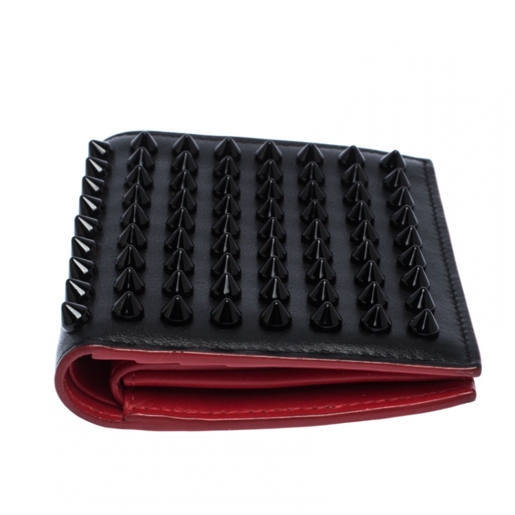Pre Owned Christian Louboutin Black/Red Leather Clipsos Studded Bifold Wallet