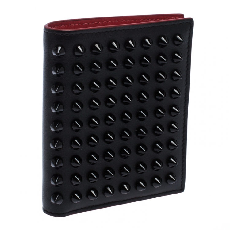 Pre Owned Christian Louboutin Black/Red Leather Clipsos Studded Bifold Wallet