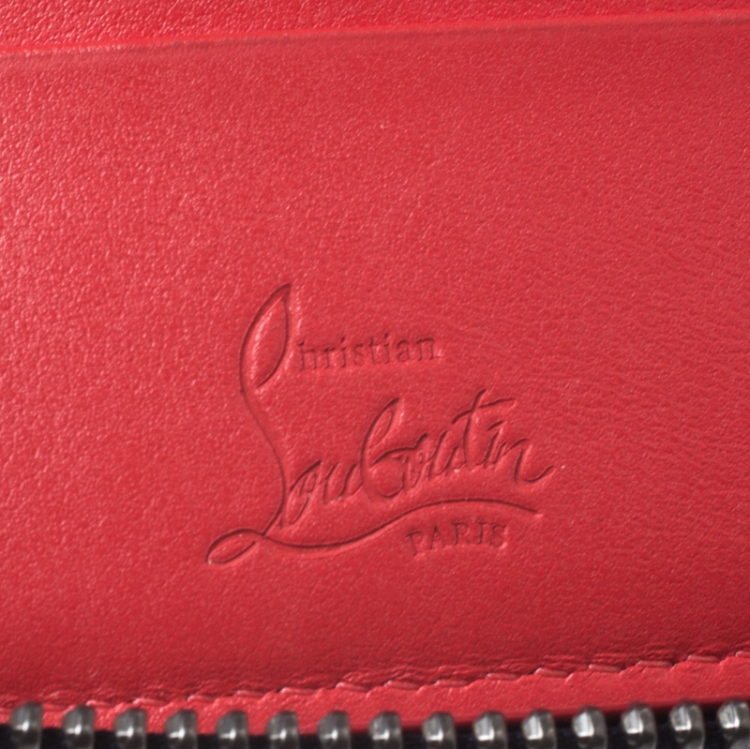 Pre Owned Christian Louboutin Blue Leather Spiked Zip Around Wallet