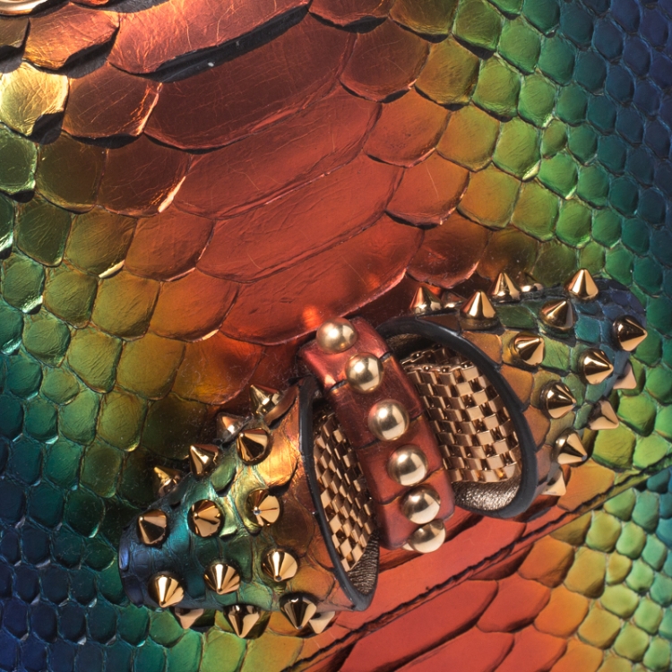 مملوكة مسبقًا Christian Louboutin Multicolor Python Sweet Charity Loubi Bow Shoulder Bag