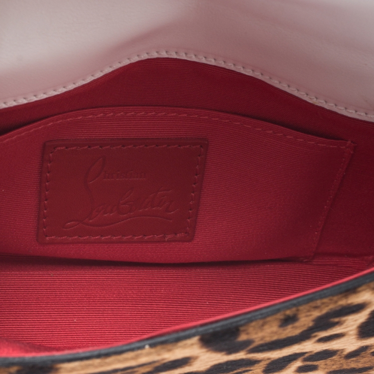 Pre Owned Christian Louboutin Leopard Pony Hair and Leather Small Carrie Ecusson Crossbody Bag