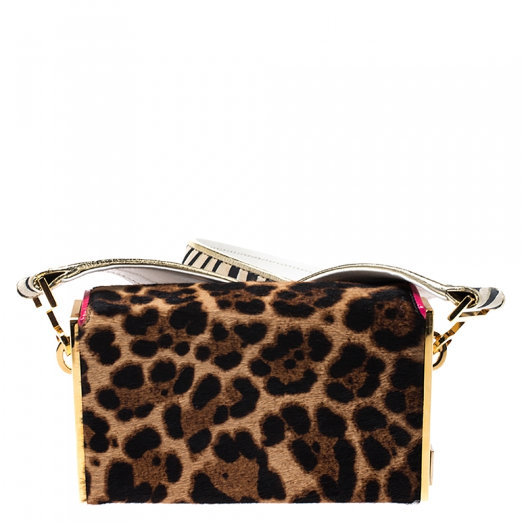 Pre Owned Christian Louboutin Leopard Pony Hair and Leather Small Carrie Ecusson Crossbody Bag