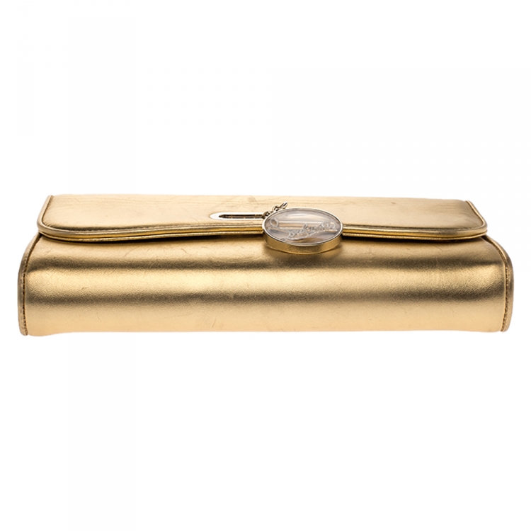 Pre Owned Christian Louboutin Metallic Gold Leather Riviera Chain Clutch
