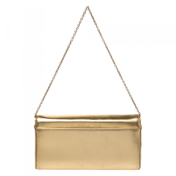 Pre Owned Christian Louboutin Metallic Gold Leather Riviera Chain Clutch