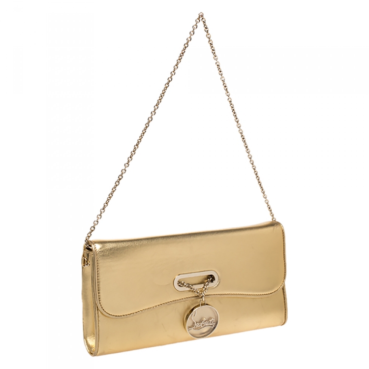 Pre Owned Christian Louboutin Metallic Gold Leather Riviera Chain Clutch