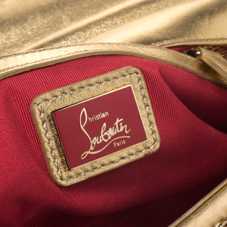Pre Owned Christian Louboutin Metallic Gold Leather Riviera Chain Clutch