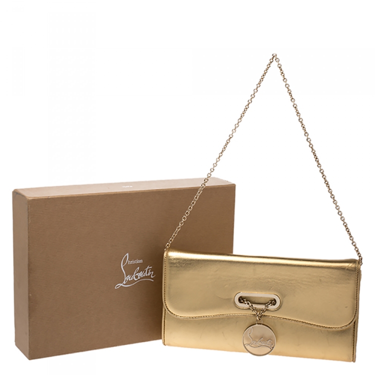 Pre Owned Christian Louboutin Metallic Gold Leather Riviera Chain Clutch