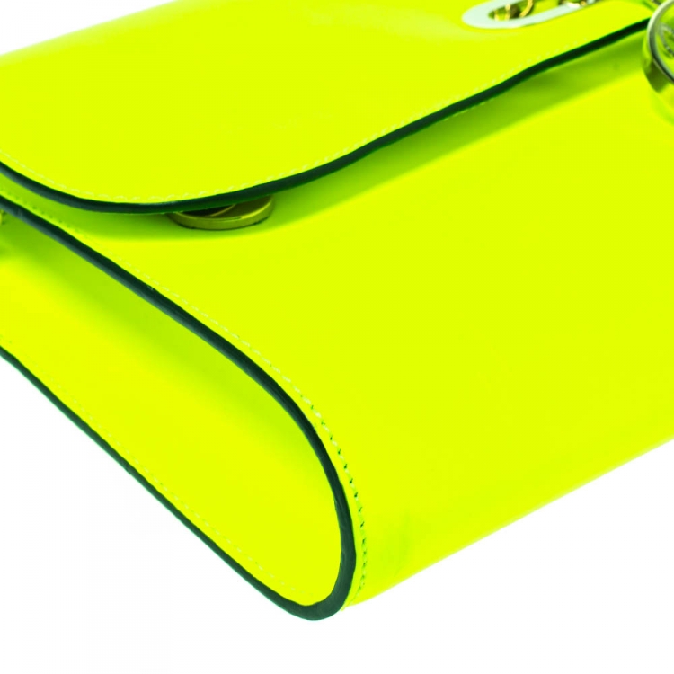 Pre Owned Christian Louboutin Neon Green Leather Riviera Clutch Bag