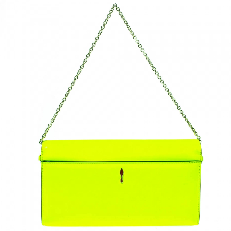 Pre Owned Christian Louboutin Neon Green Leather Riviera Clutch Bag