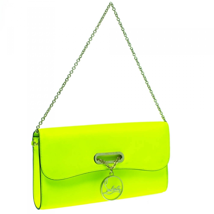 Pre Owned Christian Louboutin Neon Green Leather Riviera Clutch Bag