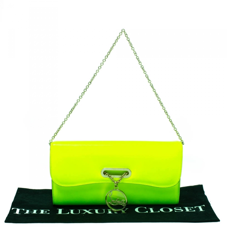 Pre Owned Christian Louboutin Neon Green Leather Riviera Clutch Bag