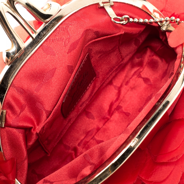 Pre Owned Christian Louboutin Red Satin Mount Street Chain Clutch