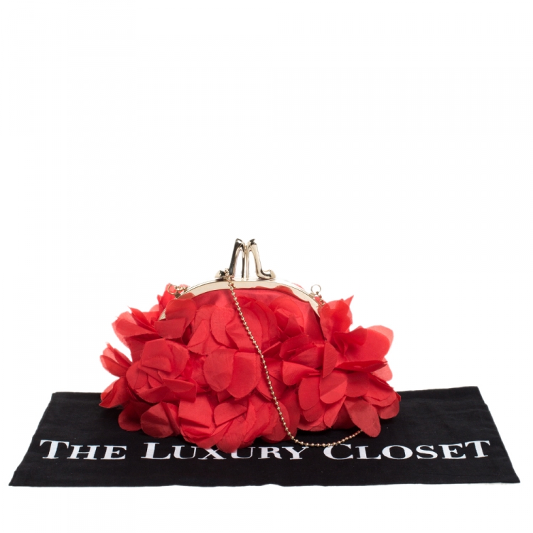 Pre Owned Christian Louboutin Red Satin Mount Street Chain Clutch