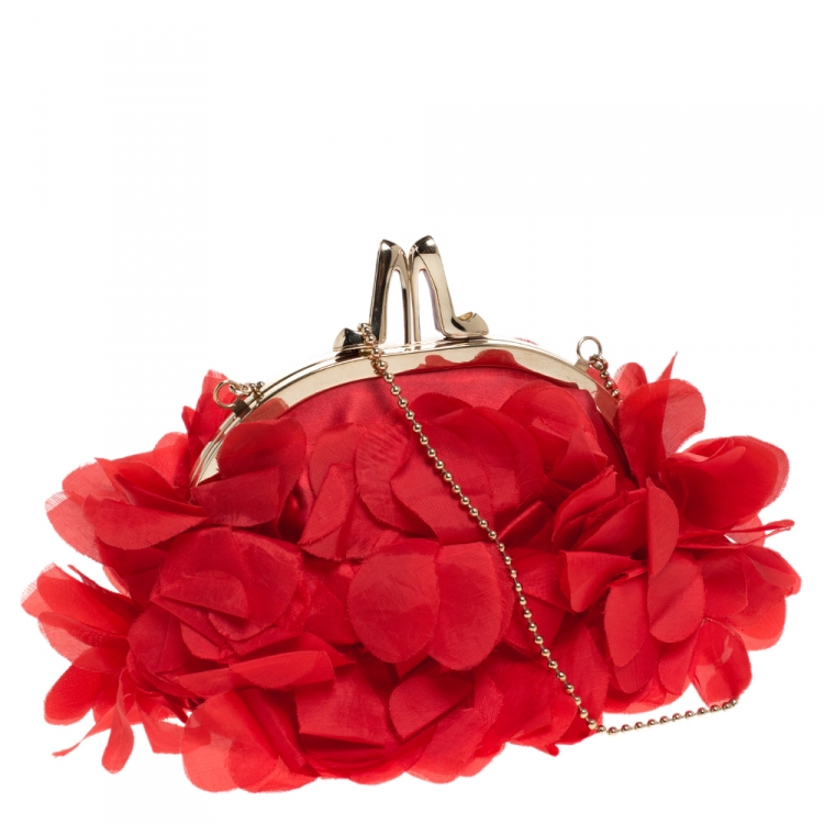 Pre Owned Christian Louboutin Red Satin Mount Street Chain Clutch