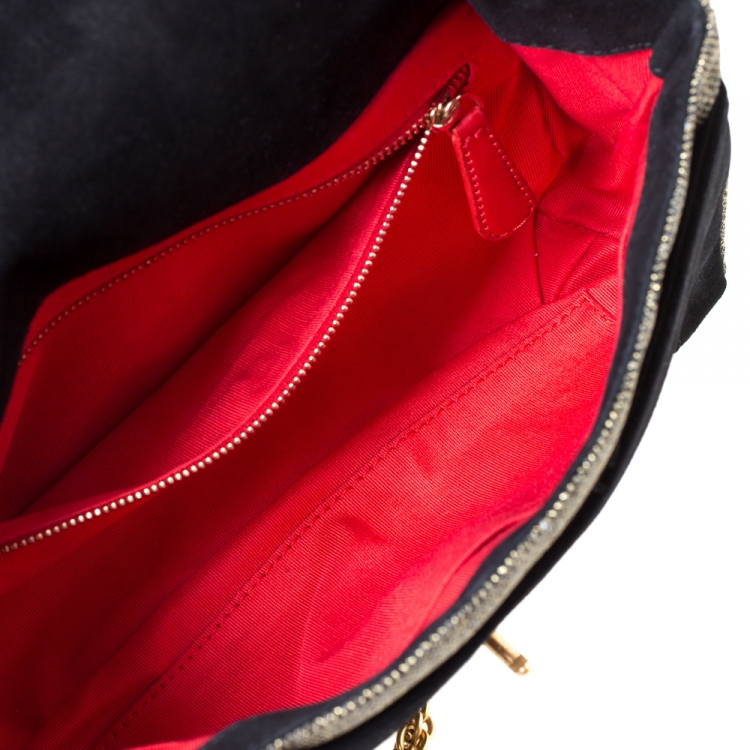 Pre Owned Christian Louboutin Black/Gold Suede and Glitter Lame Fabric Sweet Charity  Shoulder Bag