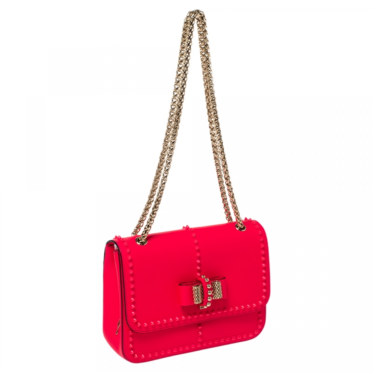 Pre Owned Christian Louboutin Neon Pink Leather Sweet Charity Shoulder Bag
