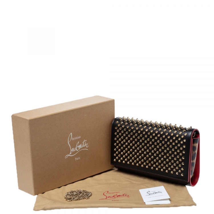Pre Owned Christian Louboutin Black Leather Paloma Spiked Chain Clutch