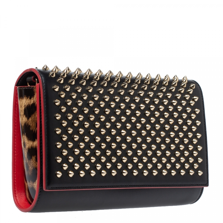 Pre Owned Christian Louboutin Black Leather Paloma Spiked Chain Clutch