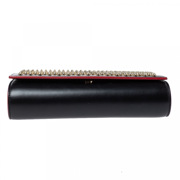 Pre Owned Christian Louboutin Black Leather Paloma Spiked Chain Clutch