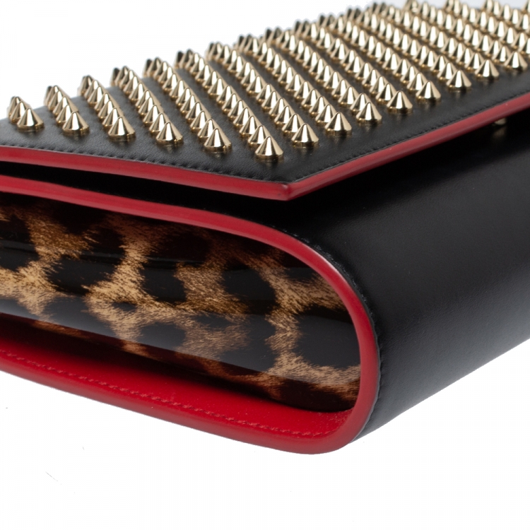 Pre Owned Christian Louboutin Black Leather Paloma Spiked Chain Clutch
