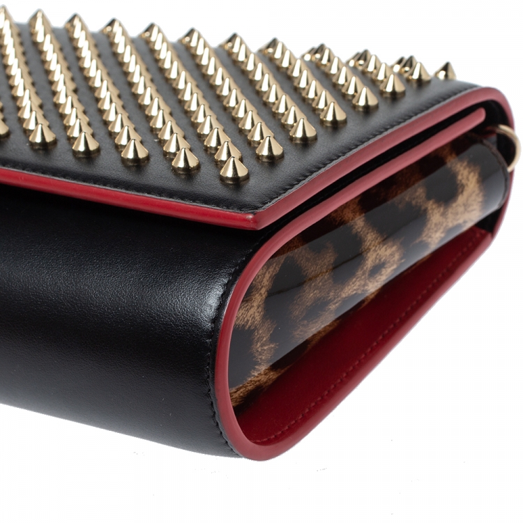Pre Owned Christian Louboutin Black Leather Paloma Spiked Chain Clutch