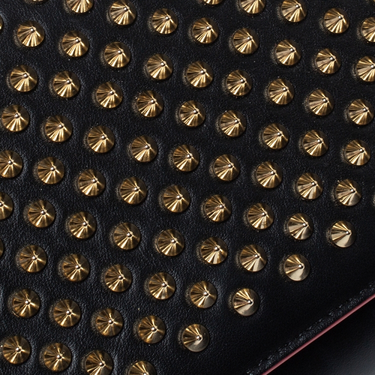 Pre Owned Christian Louboutin Black Leather Paloma Spiked Chain Clutch