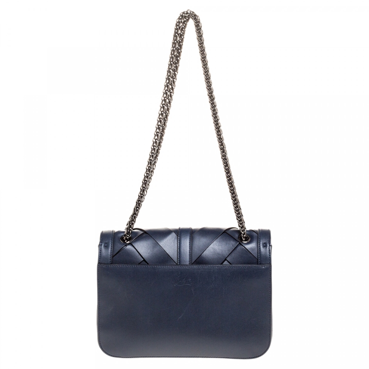 مملوكة مسبقًا Christian Louboutin Navy Blue Woven Leather Sweet Charity Shoulder Bag