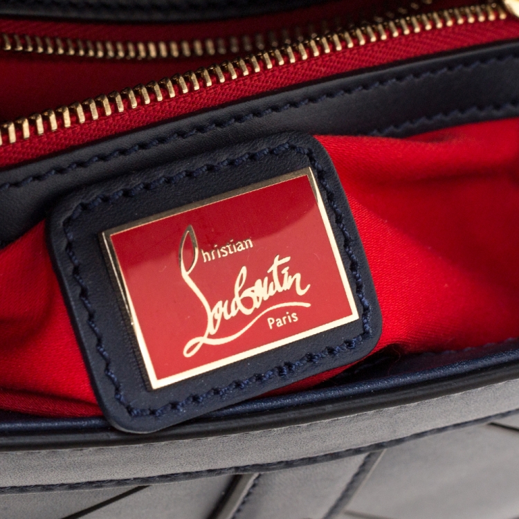 مملوكة مسبقًا Christian Louboutin Navy Blue Woven Leather Sweet Charity Shoulder Bag
