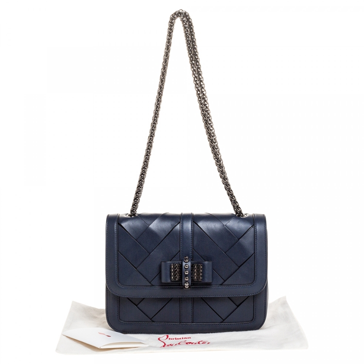 مملوكة مسبقًا Christian Louboutin Navy Blue Woven Leather Sweet Charity Shoulder Bag