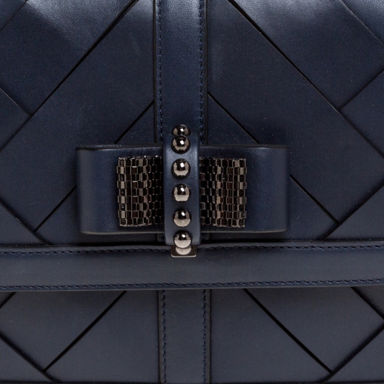 مملوكة مسبقًا Christian Louboutin Navy Blue Woven Leather Sweet Charity Shoulder Bag