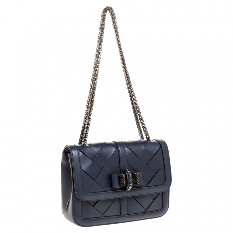 مملوكة مسبقًا Christian Louboutin Navy Blue Woven Leather Sweet Charity Shoulder Bag