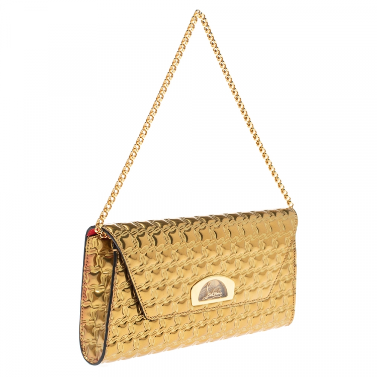 Pre Owned Christian Louboutin Metallic Gold Leather Vero Dodat Chain Clutch   