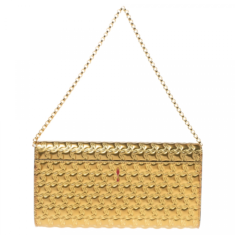 Pre Owned Christian Louboutin Metallic Gold Leather Vero Dodat Chain Clutch   