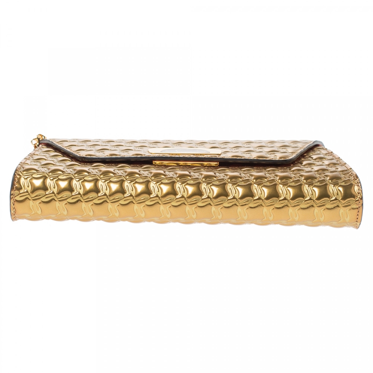 Pre Owned Christian Louboutin Metallic Gold Leather Vero Dodat Chain Clutch   