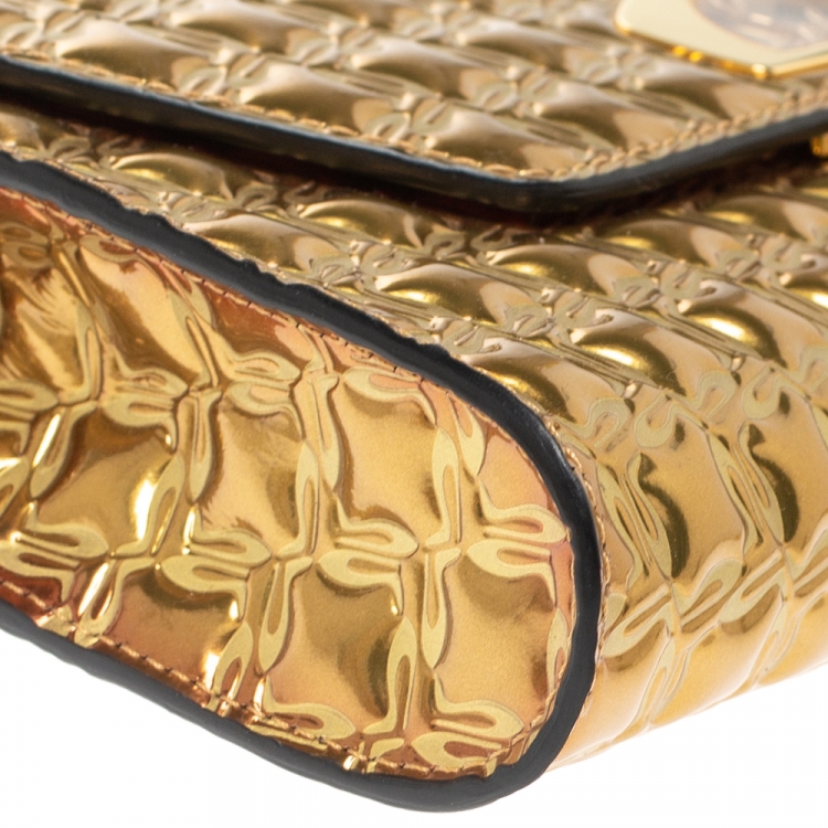 Pre Owned Christian Louboutin Metallic Gold Leather Vero Dodat Chain Clutch   