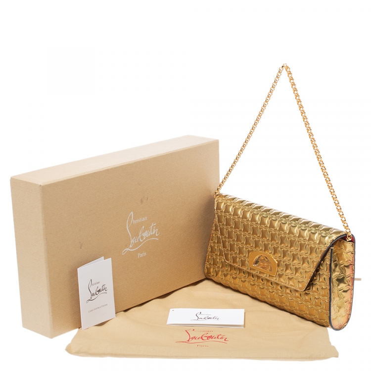 Pre Owned Christian Louboutin Metallic Gold Leather Vero Dodat Chain Clutch   
