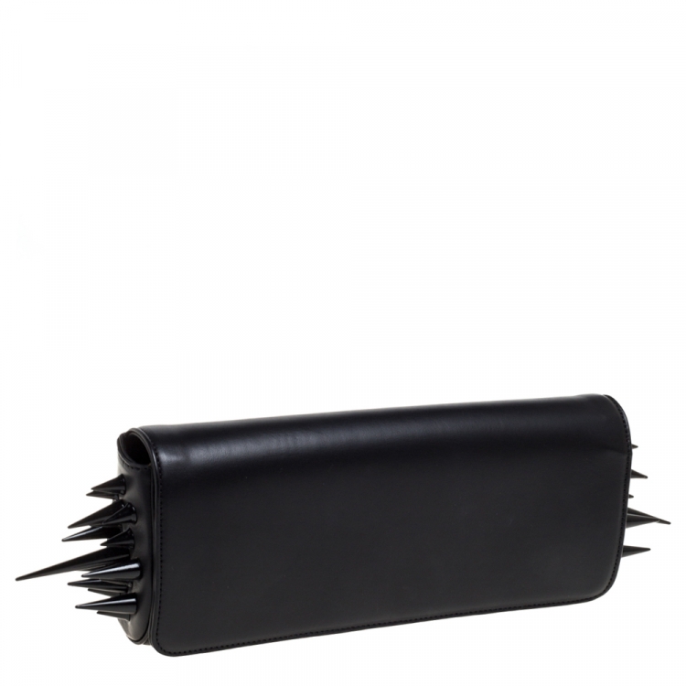 Pre Owned Christian Louboutin Black Leather Marquise Spiked Clutch