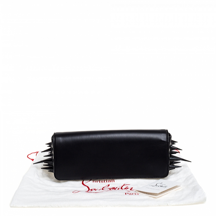 Pre Owned Christian Louboutin Black Leather Marquise Spiked Clutch